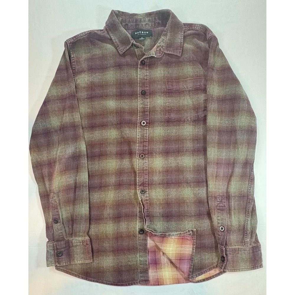PacSun Mens Medium Plaid Corduroy Shirt Long Sleeve Button Faded Grunge Flannel